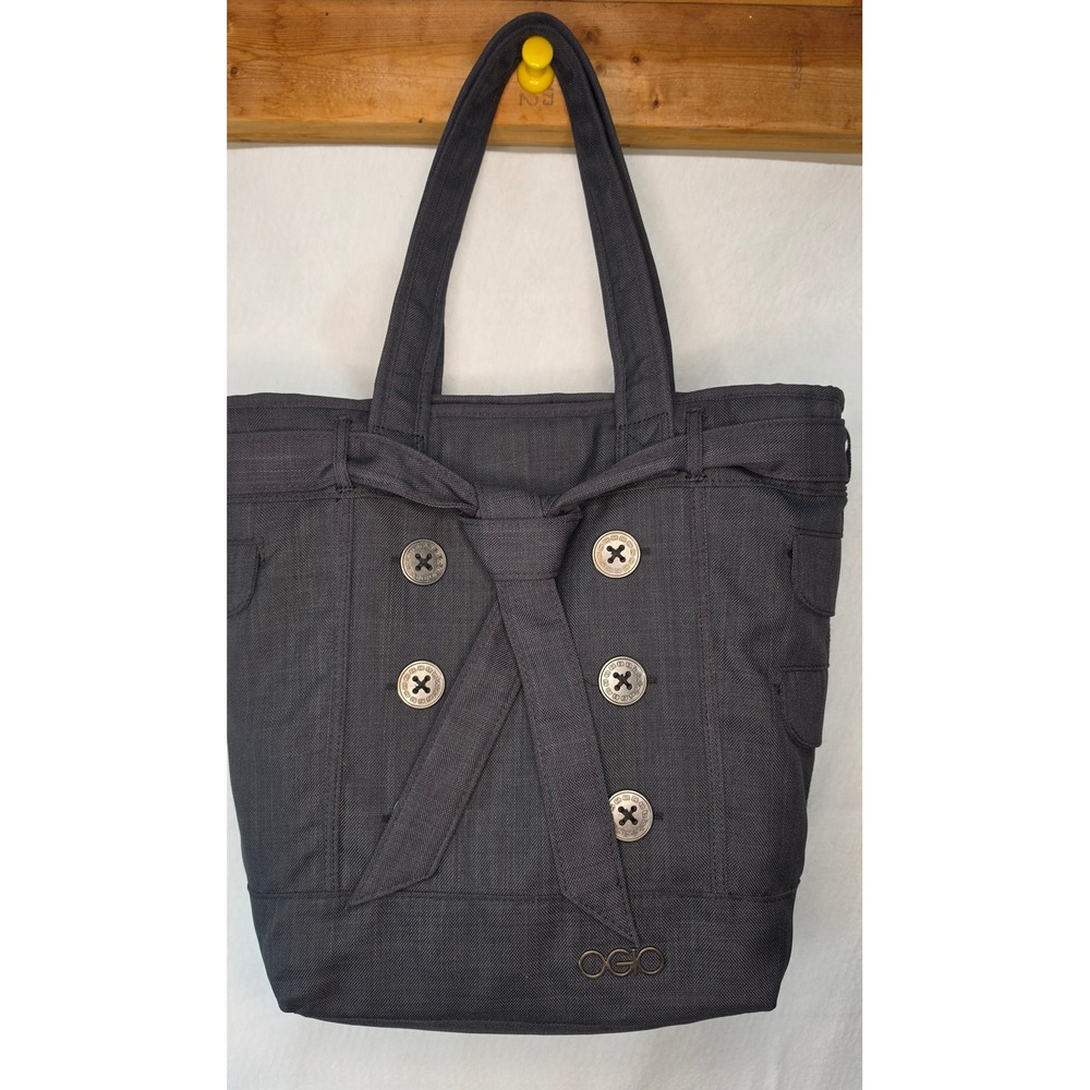 Ogio Gray Canvas Trench Coat Style Tote Bag Double Breasted Button Detail Work
